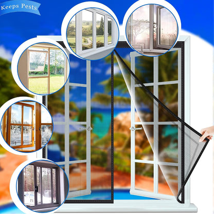  Magnetic Mosquito Net For Windows, 55 X 70 Cm Mesh Curtain, Magnetic Seal Top And Bottom With Automatic Closure, Keeps Fresh Air Inside Black