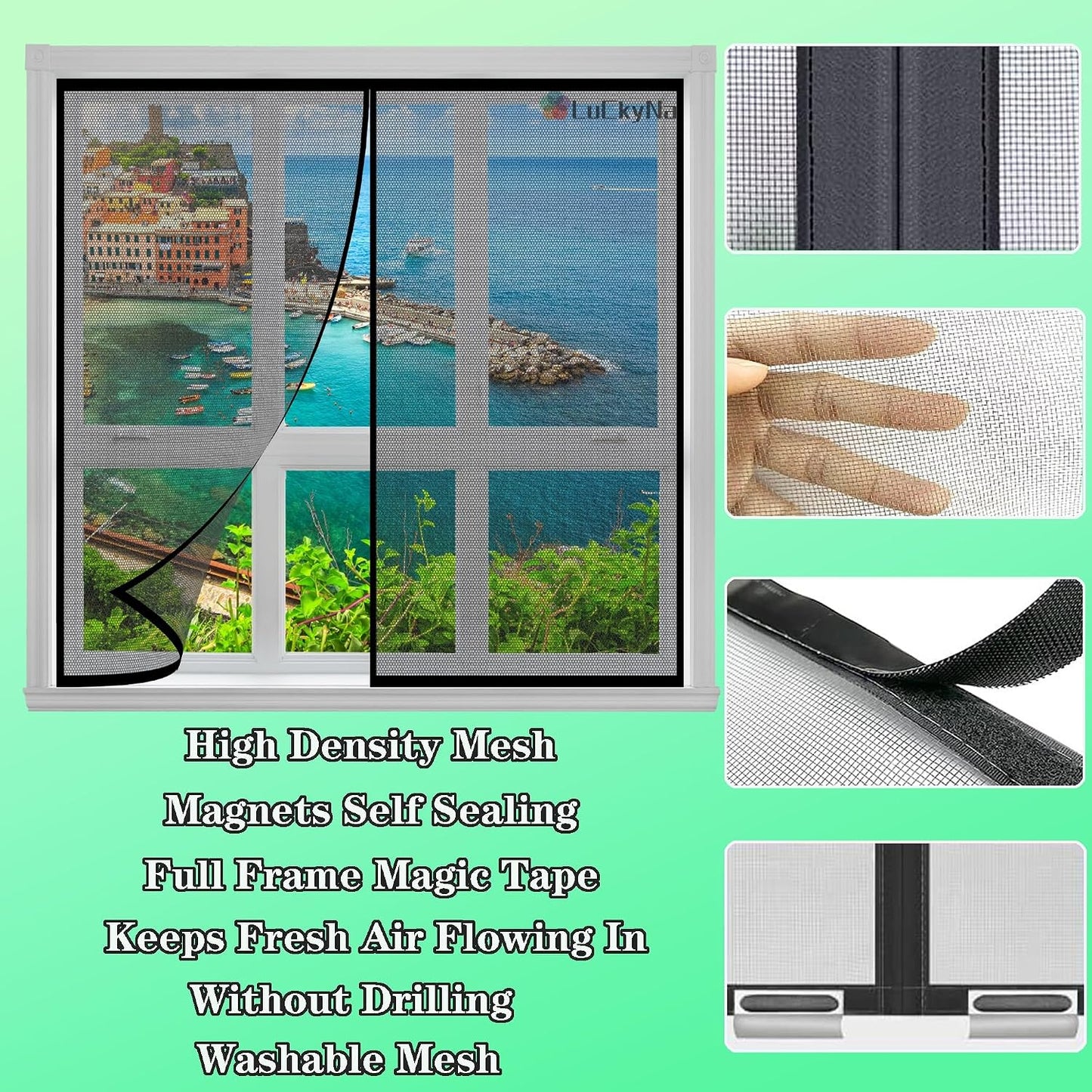  Magnetic Mosquito Net Window 125 X 125 Cm Black Magnetic Door Window With Strong Magnets For Balcony, Bedroom, Living Room, Hallway, Window