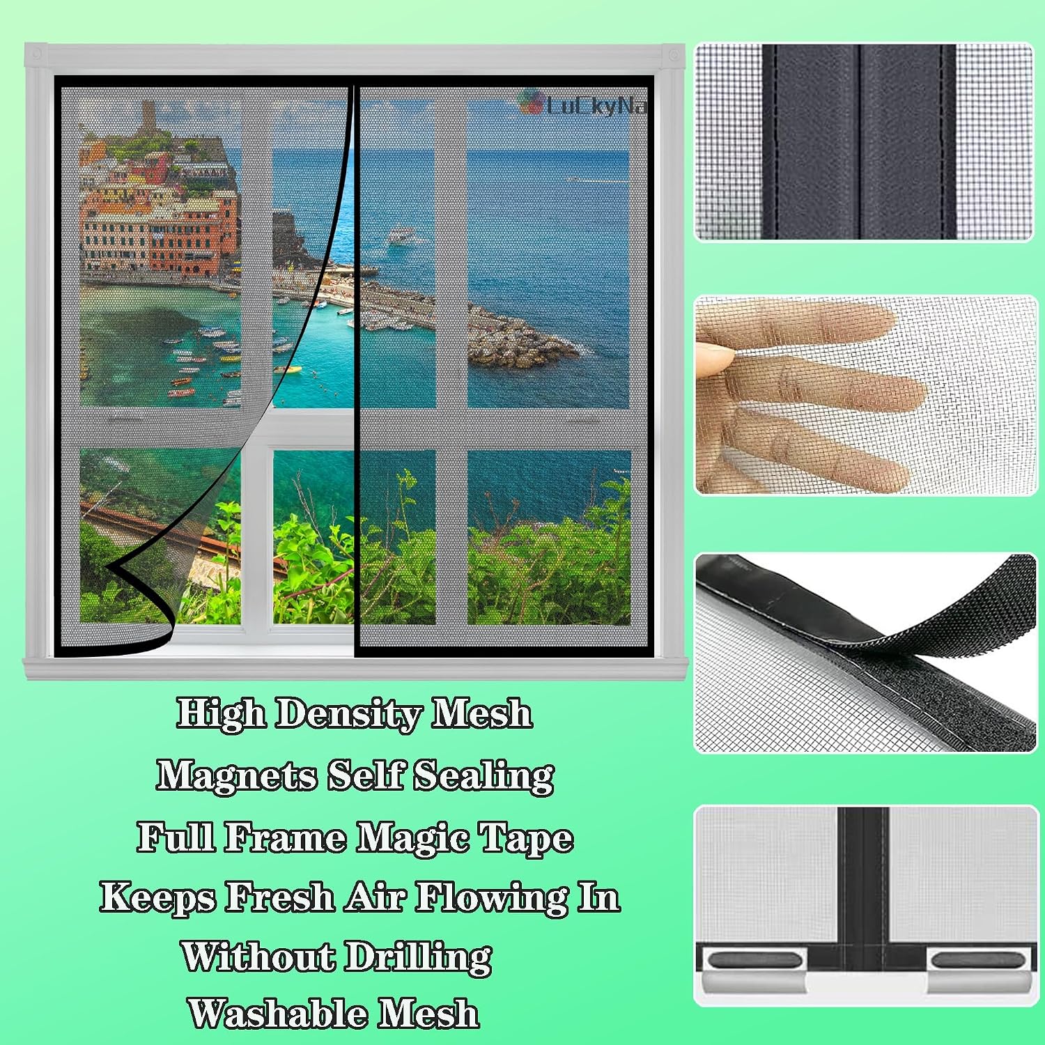  Magnetic Mosquito Net Window 125 X 125 Cm Black Magnetic Door Window With Strong Magnets For Balcony, Bedroom, Living Room, Hallway, Window