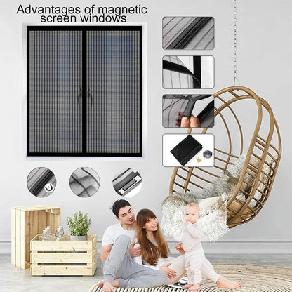  Magnetic Mosquito Net For Windows, 117 X 111 Cm, Magnetic Adsorption For Living Room, Window, Balcony, Black