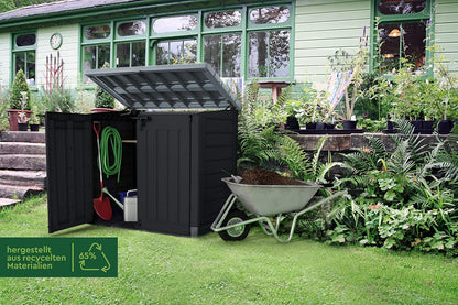  KETER Coffre De Rangement Extérieur En Résine 1200 Litres Noir Et Gris Range Poubelles Ou Vélo