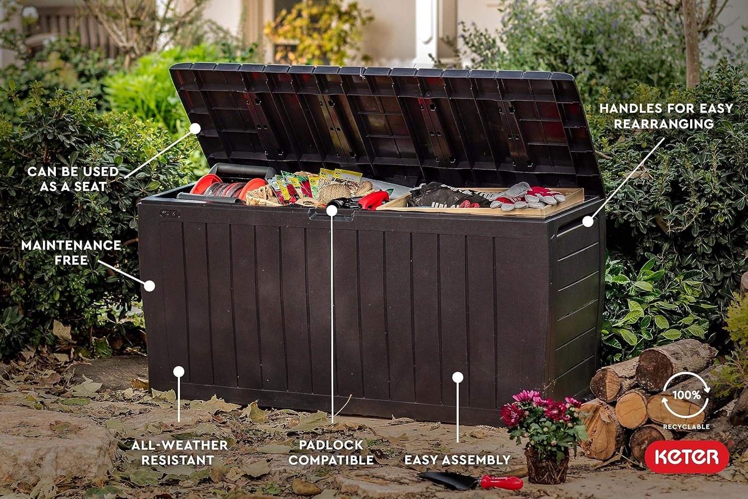  Keter Marvel Plus 71-gallon Toutes Saisons Extérieur Du Pont De Stockage Box – Espresso Marron Marron