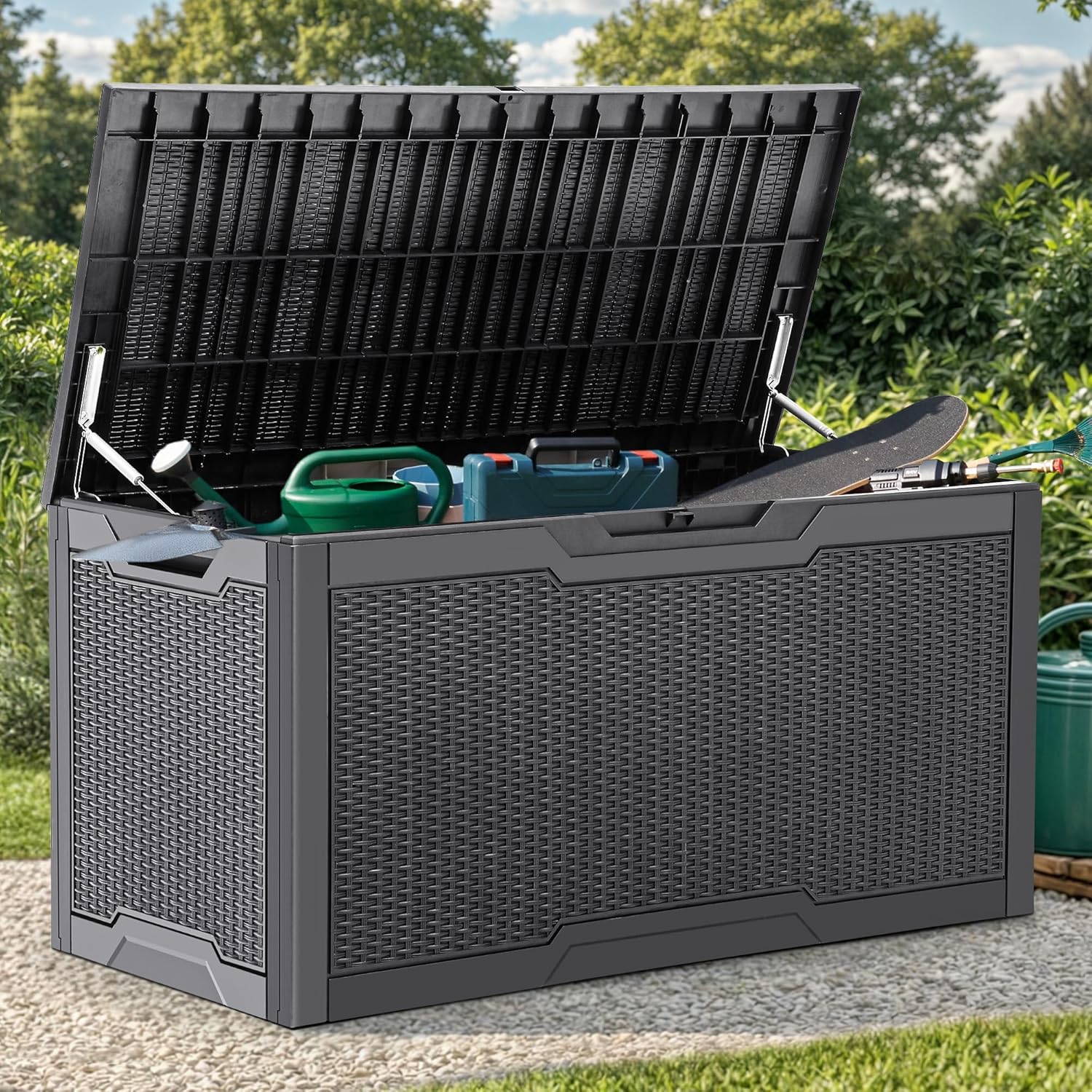  YITAHOME Grande Boîte De Rangement D'extérieur En Résine Résistante à L'eau, Conteneur De Rangement Verrouillable Pour Intérieur Et Extérieur, Pour Terrasse, Jardin, Coussins, Outils, équipement (gris