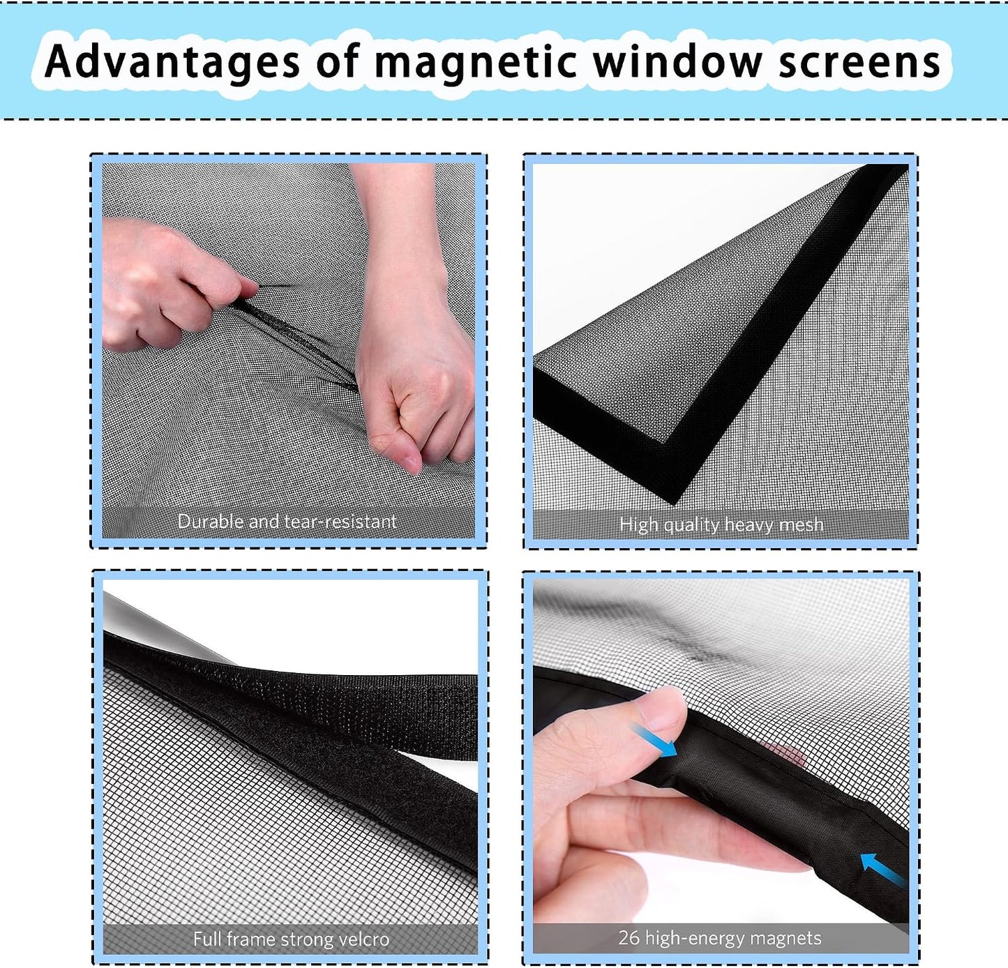  Magnetic Mosquito Net For Windows, 137 X 128 Cm, Adjustable Easy To Install Automatic Closing For Bay Window, Black