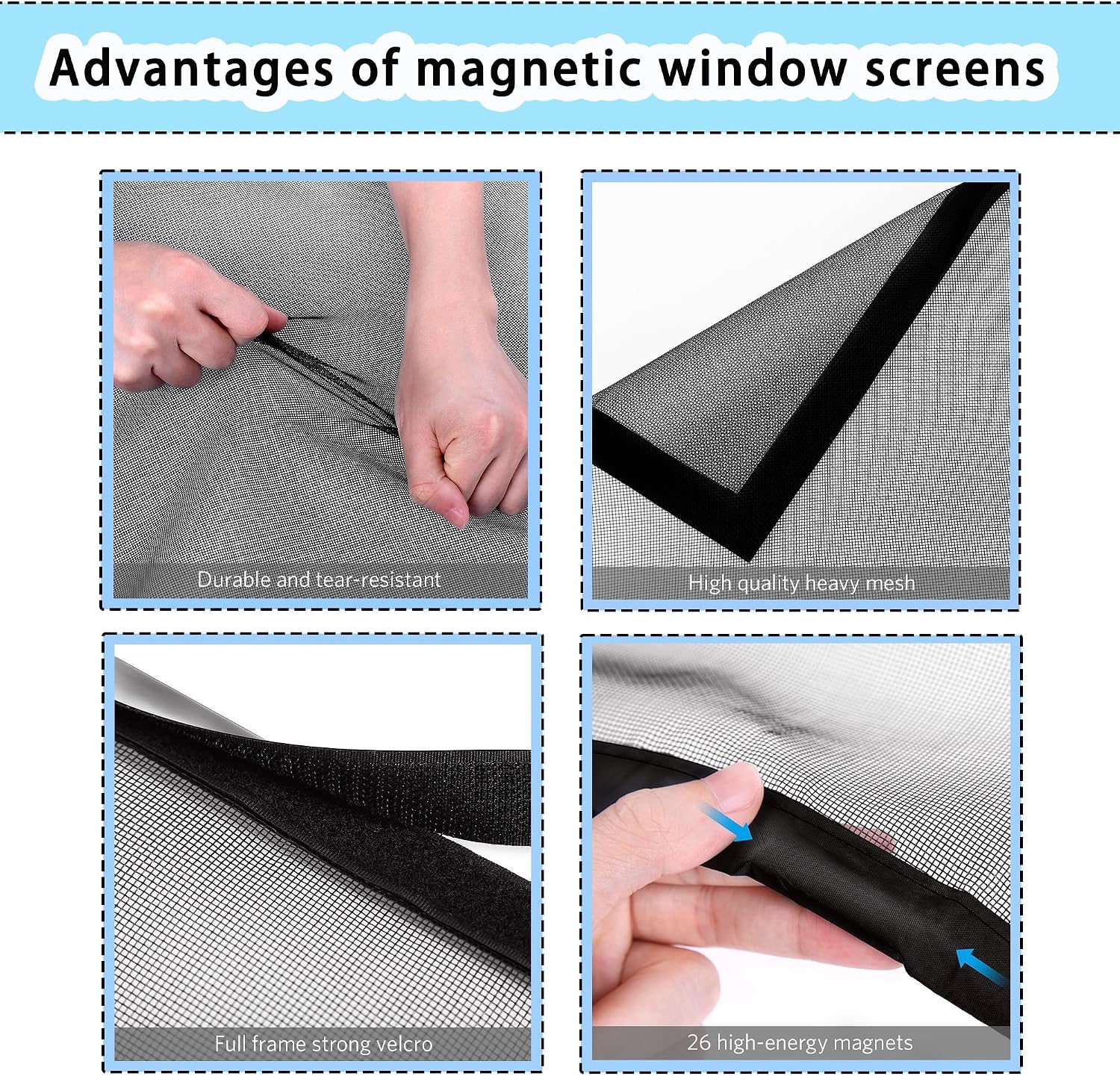  Magnetic Mosquito Net For Windows, 137 X 128 Cm, Adjustable Easy To Install Automatic Closing For Bay Window, Black