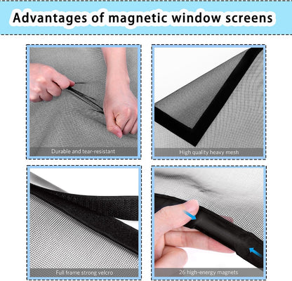  Magnetic Mosquito Net For Windows, 137 X 128 Cm, Adjustable Easy To Install Automatic Closing For Bay Window, Black