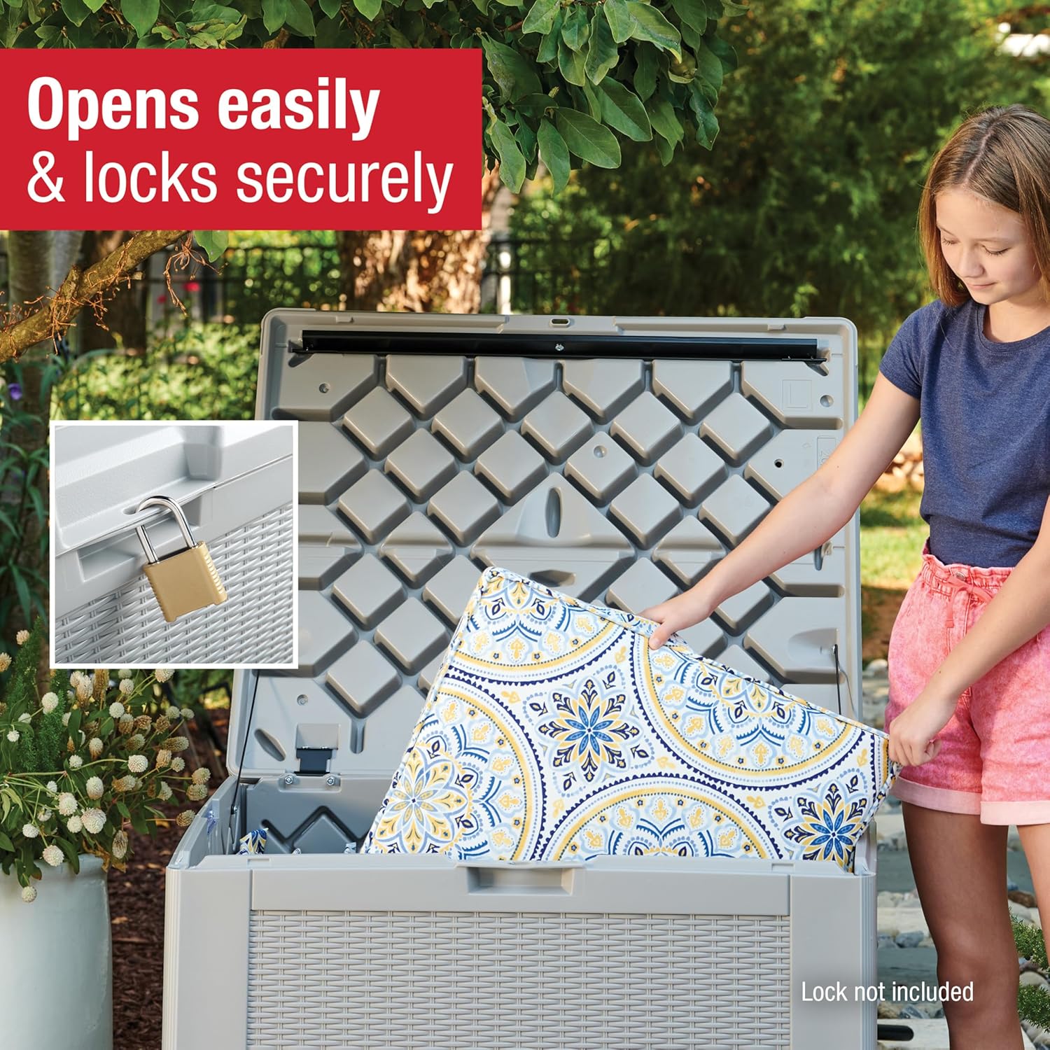  Rubbermaid Coffre De Terrasse D'extérieur Facile à Installer - Taille M - Résistant Aux Intempéries - Gris - Pour Pelouse, Jardin, Piscine, Rangement D'outils, Organisation De La Maison