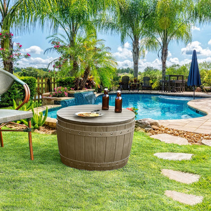  YITAHOME Coffre De Rangement Ronde De 127L, Boîte De Rangement Extérieure Pour Coussin De Table De Patio, Accessoires De Piscine, Résine Imperméable Et Montage Facile Léger, Marron Clair