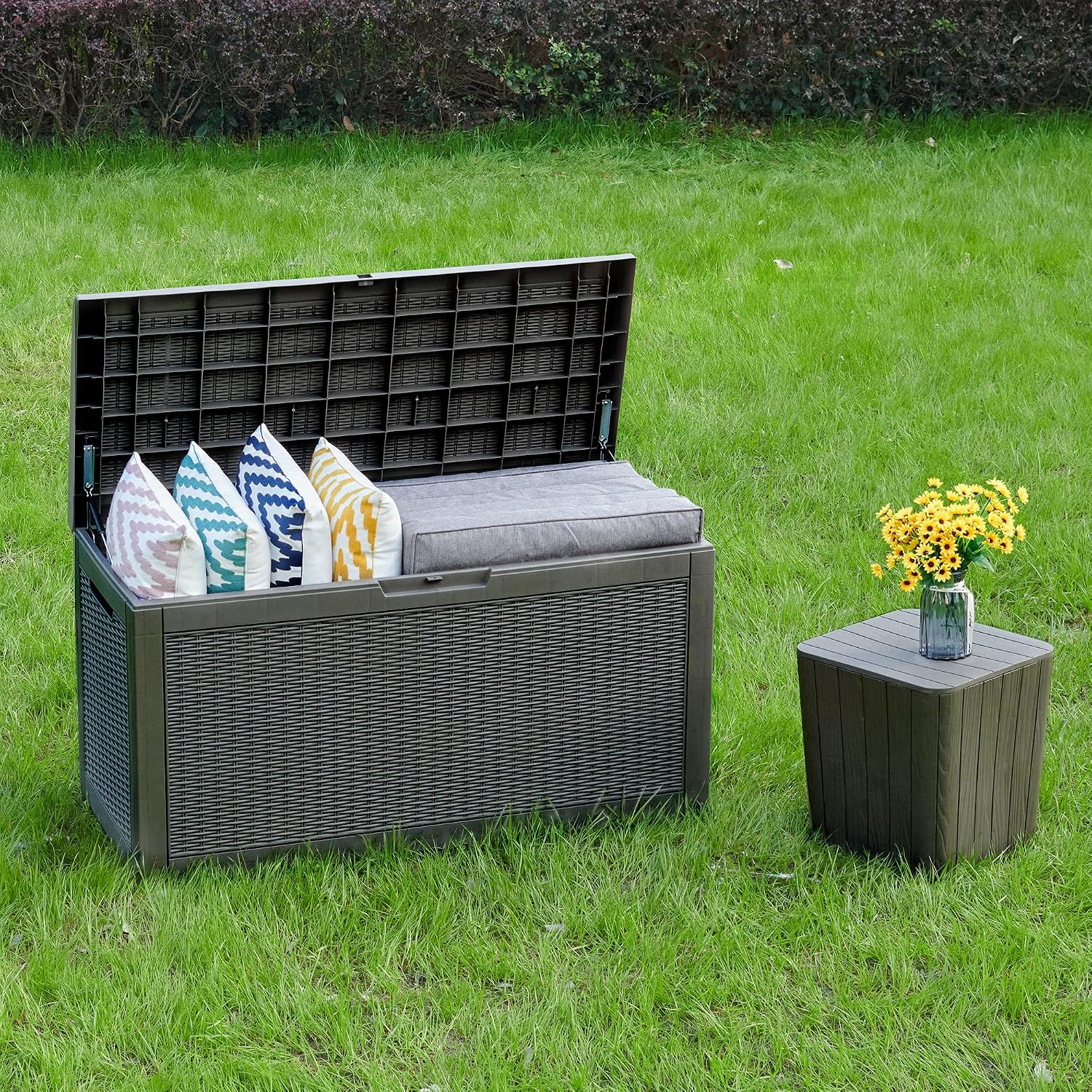  YITAHOME Boîte De Rangement D'extérieur étanche 380 L - Grande Boîte De Rangement En Résine - Coussin D'extérieur Verrouillable - Noir